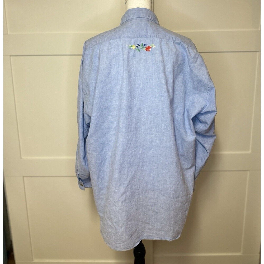 Jackpot Denim Button Down Shirt Women’s‎ Sz XL Long Sleeve Chambray Embroidered - Picture 2 of 10